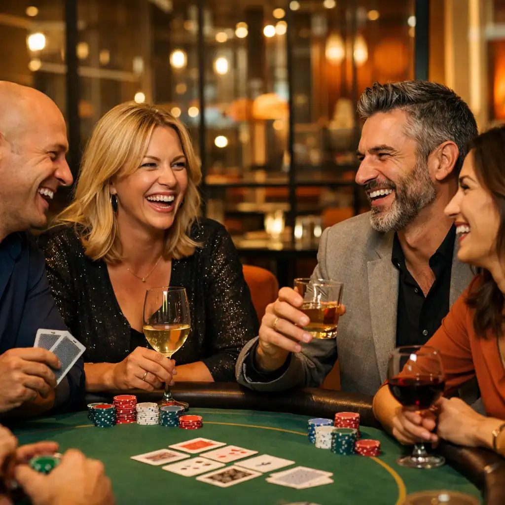 Hosté u pokerového stolu s občerstvením v Centrum Zážitků